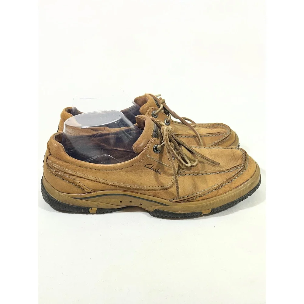 Clarks 78611 Leather Boat Shoes Men 9 Tan Moc Toe Lace Up Loafers‎ Costal Rugged